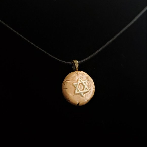Handmade Ceramic Light Caramel Star of David Pendant Necklace - Picture 2 of 10
